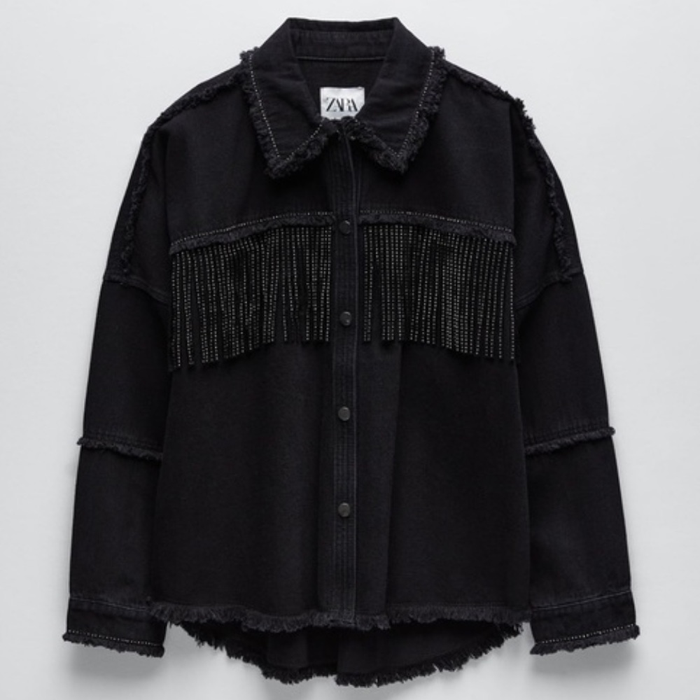 Zara fringe western jacket denim black sparkle
